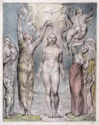 O Batismo de Cristo, ilustração de &39;Paradise Regained&39; de John Milton, c.1816-18 (caneta e tinta, lavagem cinza e wc no papel)